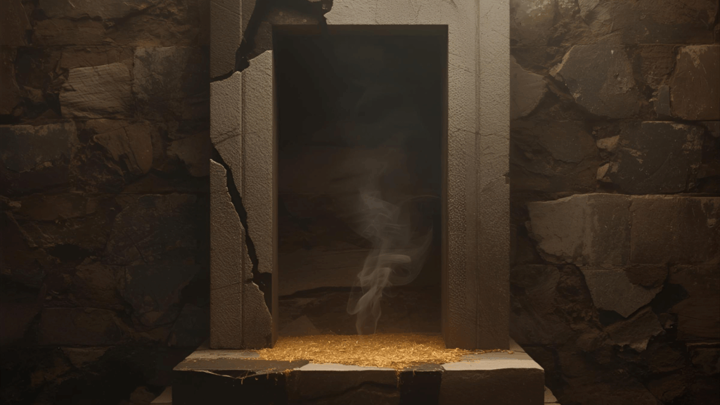 Smoke creeps through what was once set apart — a picture of mixture and compromise finding its way through the cracks.