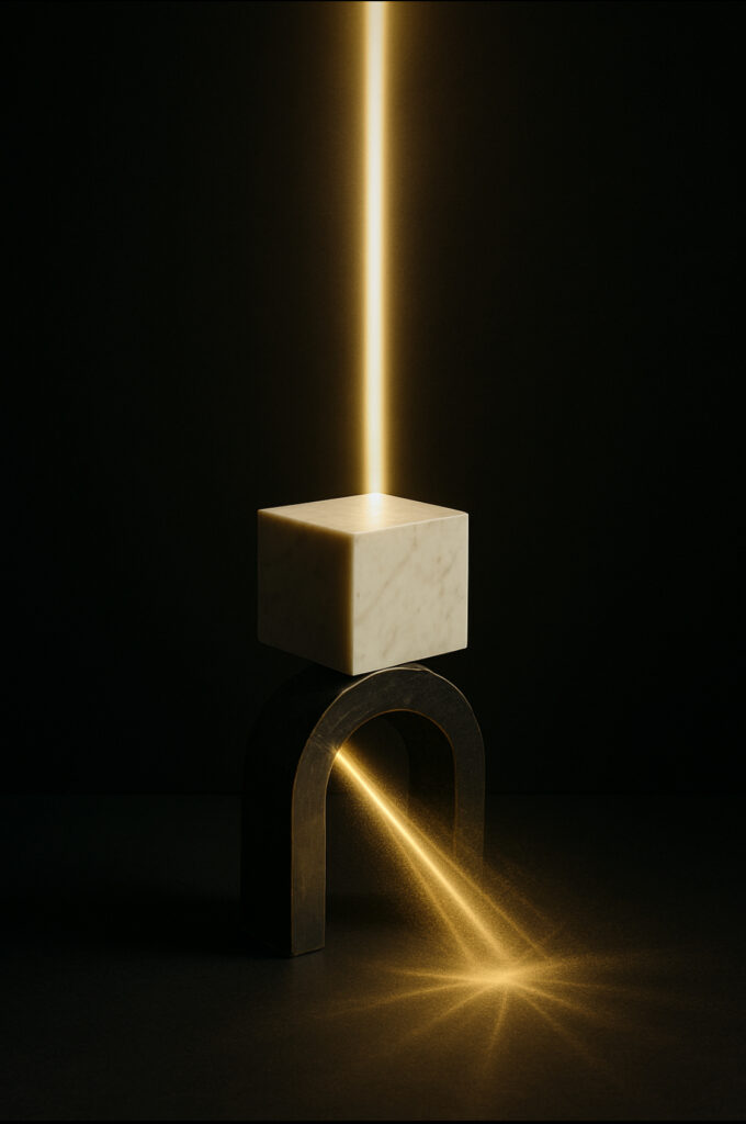 A beam of pure golden-white light symbolizing the Language of Creation passes through a Greek-style marble prism and a Latin metal arch, emerging bent and scattered, representing how translation through Greek and Latin obscured the True Name of Yahuah and Yahusha.

If you want, I can also prepare: