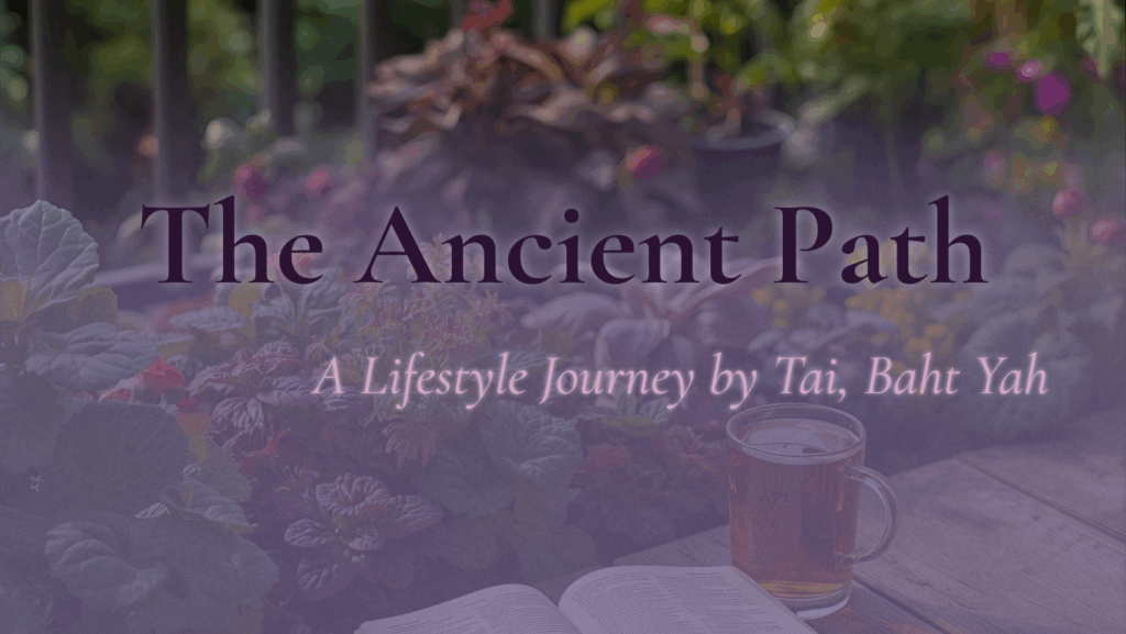 Bible open on a wooden table with tea at sunrise -- symbolizing the ancient path.